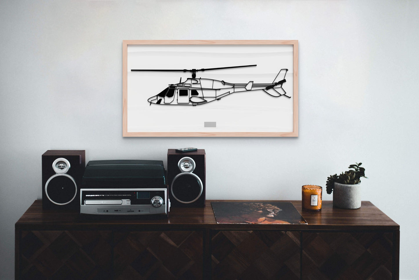 Bell 222b, 3D Silhouette wall art.